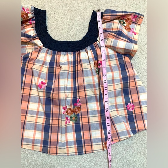 English Factory Embroidered Plaid Flutter Sleeve Top Women Small - Picture 3 of 7